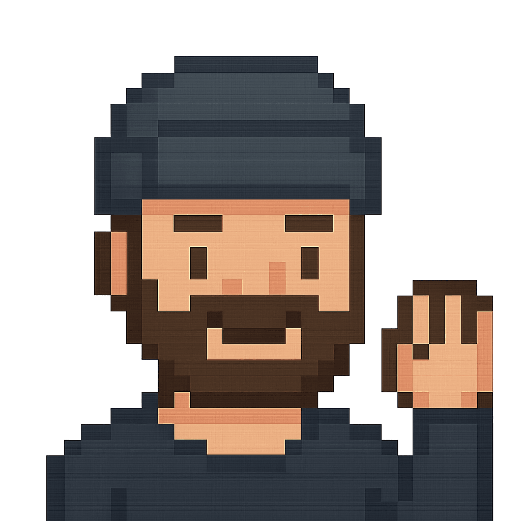 Pixel art avatar of Jason waving